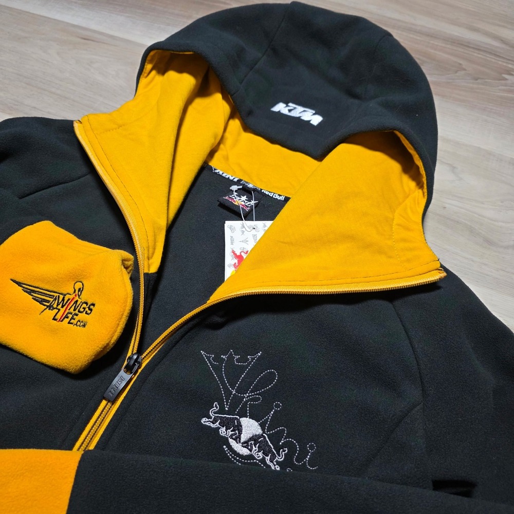 KINI Red Bull Fleece Hoodie M Black Yellow Full Zip KTM Racing Wings For Life - Picture 3 of 16